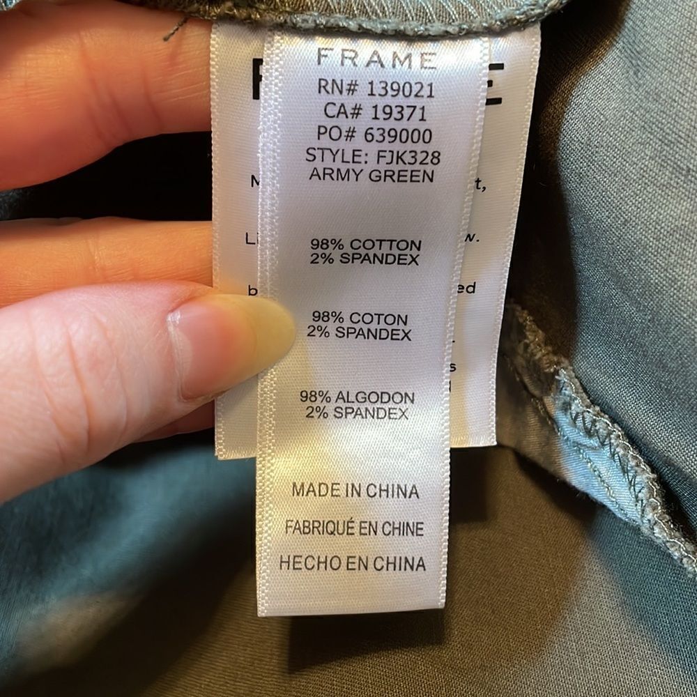 Frame Button Front Peplum Denim Jacket Army Green - image 8